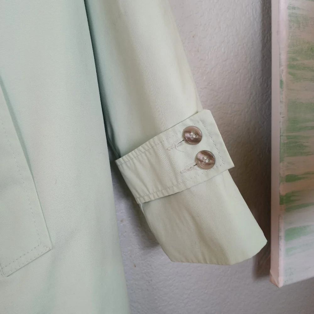 Vintage Sears Pastel Green Double Breasted Trench Coat Zip Out Furry Lining M L - Picture 3 of 9
